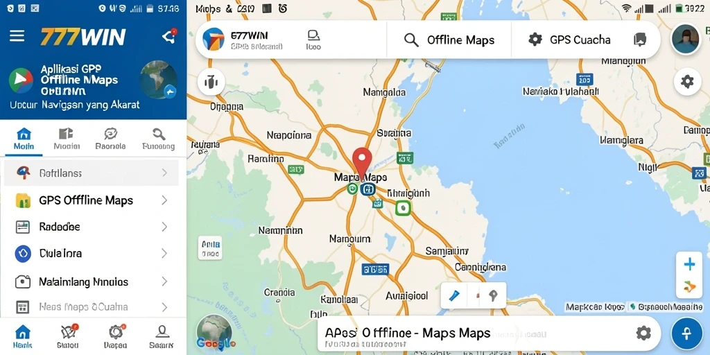 Tampilan antarmuka aplikasi GPS Offline Maps 777WIN yang intuitif.