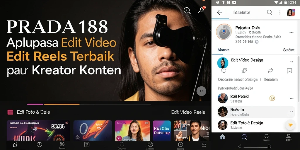 Tampilan antarmuka aplikasi PRADA188 saat mengedit video Reels.